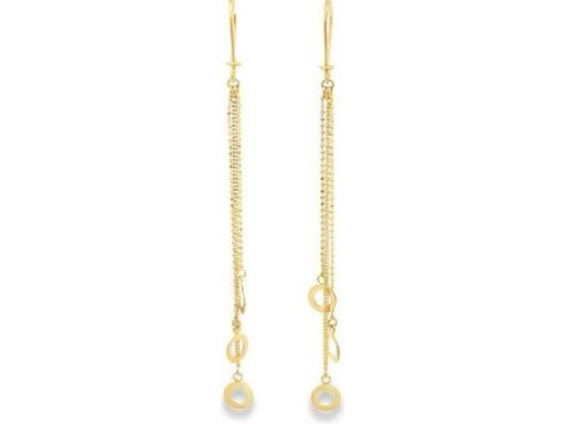 18K Yellow Gold 3-Inch Dangle Earrings with Open Circle Charms